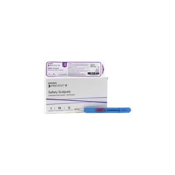 Mckesson - 16-63215 - Prevent B Safety Scalpel No 15 Stainless Steel / Plastic Sensory Grip Handle Sterile Disposable