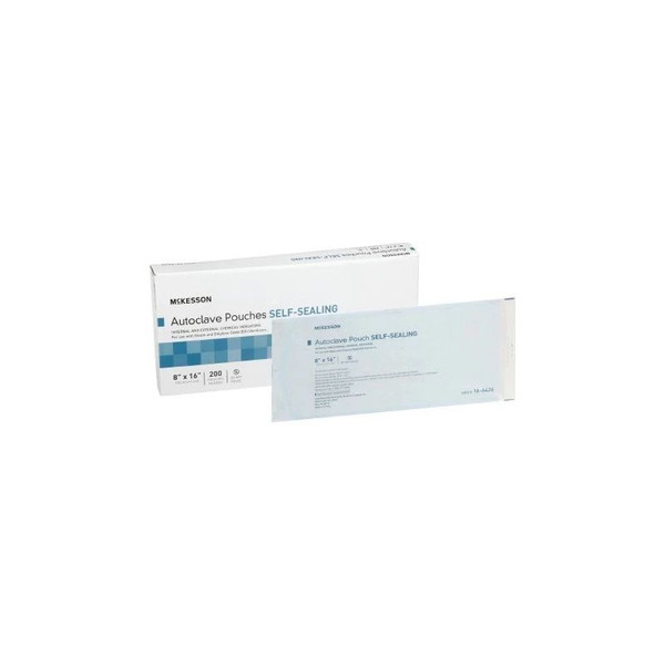 Mckesson - 16-6426 - Sterilization Pouch Ethylene Oxide (Eo) Gas / Steam 8 X Inch Transparent Blue White Self Seal Paper Film