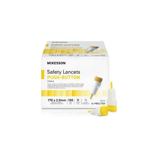 Mckesson - 16-Pbsl17Gx - Safety Lancet 1.5 Mm Blade Retractable Push Button Activation Finger
