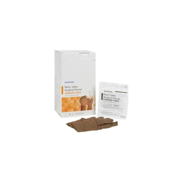 Mckesson - 20-1385N - Perry Surgical Glove Size 8.5 Sterile Latex Standard Cuff Length Smooth Brown Not Chemo Approved