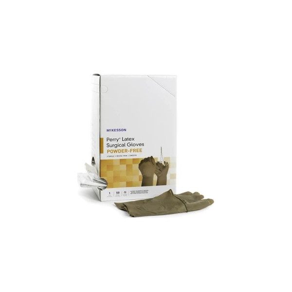 Mckesson - 20-1390N - Perry Surgical Glove Size 9 Sterile Latex Standard Cuff Length Smooth Brown Not Chemo Approved