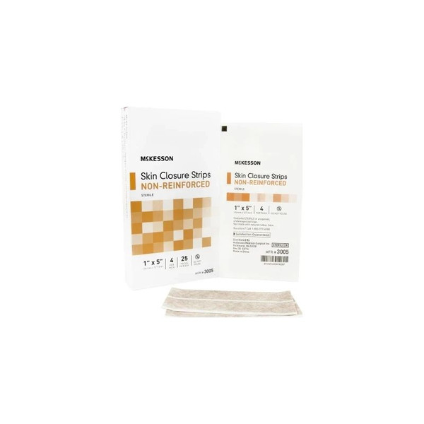 Mckesson - 3005 - Skin Closure Strip 1 X 5 Inch Nonwoven Material Flexible Tan