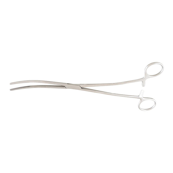 Mckesson - 43-2-374 - Dressing Forceps Bozeman 10 - 1/2 Inch Length Office Grade Stainless Steel Nonsterile Ratchet Lock Finger Ring Handle Double Curved Serrated Tips