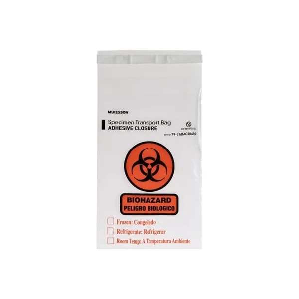Mckesson - 79-Labac20610 - Specimen Transport Bag With Document Pouch 6 X 10 Inch Adhesive Closure Biohazard Symbol / Storage Instructions Nonsterile