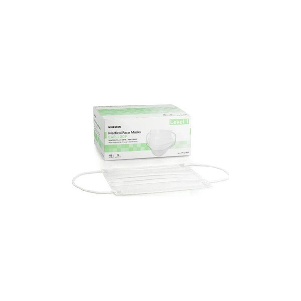 Mckesson - 91-2103 - Procedure Mask Pleated Earloops One Size Fits Most White Nonsterile Astm Level 1 Adult
