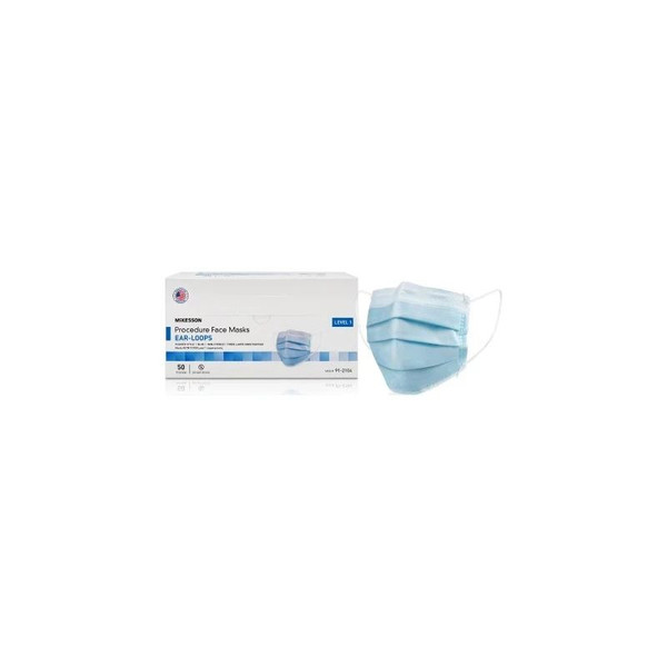 Mckesson - 91-2104 - Procedure Mask Earloops One Size Fits Most Blue Nonsterile Astm Level 1 Adult