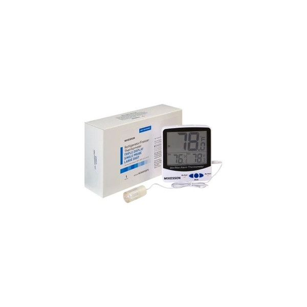 Mckesson - Mck895Rfv - Digital Refrigerator / Freezer Thermometer With Alarm Fahrenheit Celsius - 58 To +158F ( - 50 +70C) Glycol Bottle Probe Internal Sensor Multiple Mounting Options Battery Operated
