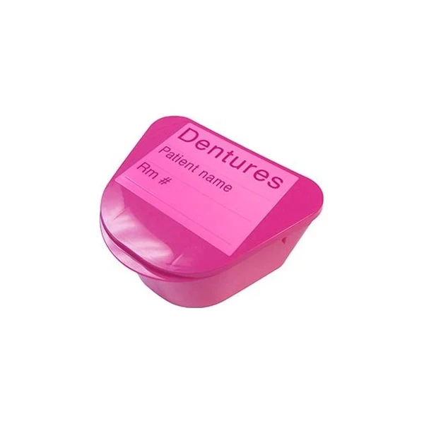 Medegen Medical - H980-91 - Products Denture Cup With Hinged Lid, 2" Deep X 4" Wide 3" Long, Opaque Pink, Etched Surface For Marking Patient Name And Room , Double Seal Closure, Stackable.