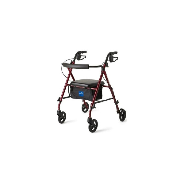 Medline - Freedom - Mds86825Slr - 4 Wheel Rollator Burgundy Adjustable Height / Lightweight Folding Aluminum Frame
