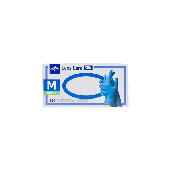 Medline - Sensicare Silk - Mds7585 - Exam Glove Medium Nonsterile Nitrile Standard Cuff Length Textured Fingertips Blue Chemo Tested