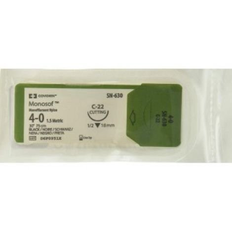 Medtronic - Monosof~Dermalon - Sn-630 - Mitg - Nonabsorbable Suture With Needle Nylon C - 22 1/2 Circle Reverse Cutting Size 4 - 0 Monofilament