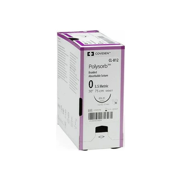 Medtronic - Polysorb - Cl-537 - Mitg - Absorbable Suture With Needle Polyester Hos - 11 1/2 Circle Reverse Cutting Size 0 Braided