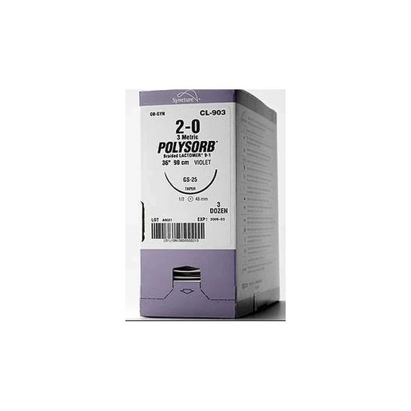 Medtronic - Polysorb - L-1787K - Mitg - Absorbable Suture With Needle Polyester Se - 160 - 8 1/2 Circle Spatula Size 7 - 0 Braided
