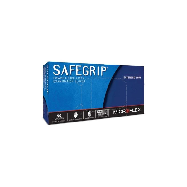 Microflex - Safegrip - Sg-375-M - Exam Glove Medium Nonsterile Latex Extended Cuff Length Textured Fingertips Blue Chemo Tested