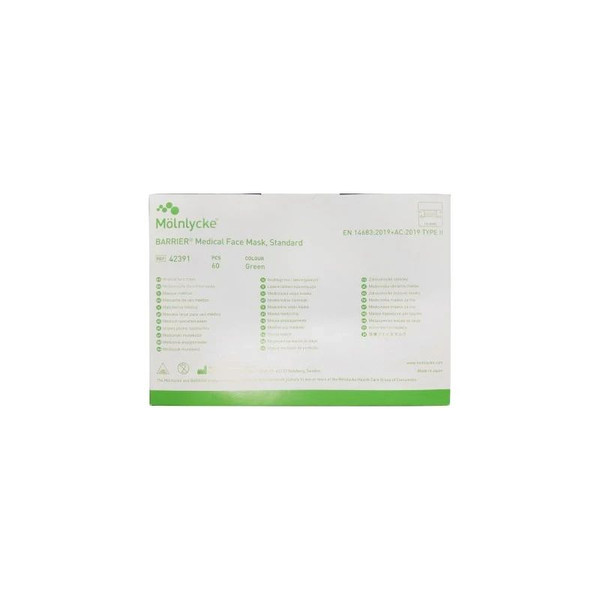 Molnlycke Health Care - Barrier Standard - 42391 - Surgical Mask Pleated Tie Closure One Size Fits Most Green Nonsterile Not Rated Adult