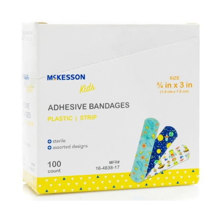 Mckesson - 16-4838-17 - Kids Adhesive Strip 3/4 X 3 Inch Plastic Rectangle Kid Design (Assorted Prints) Sterile