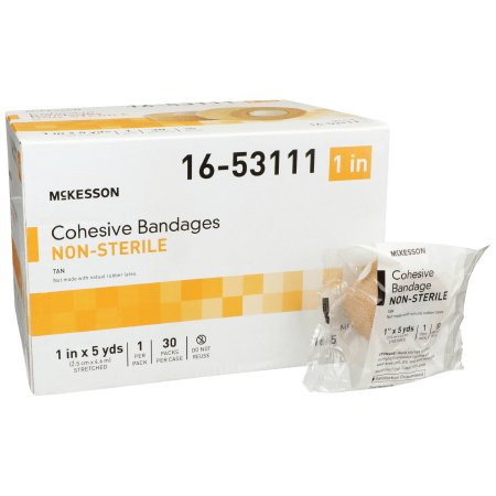 Mckesson - 16-53111 - Cohesive Bandage 1 Inch X 5 Yard Self - Adherent Closure Tan Nonsterile Standard Compression