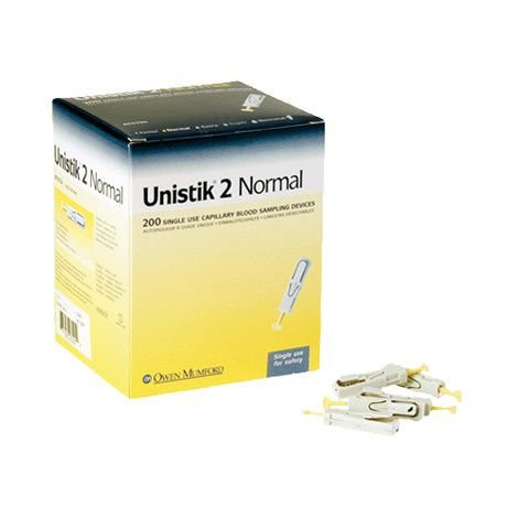 Owen Mumford - Unistik 2 - At 0702 - Safety Lancet 21 Gauge Retractable Push Button Activation Finger