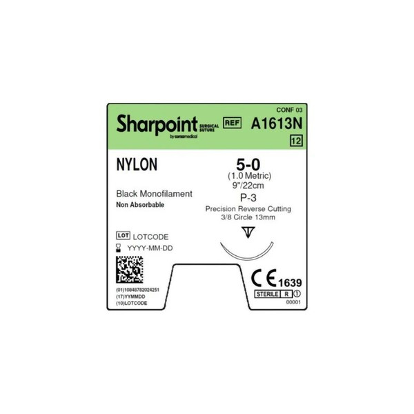 Surgical Specialties - A1613N - Suture, Nylon Sharpoint + Blk 5 - 0 3/8" Cir 13Mm 9"