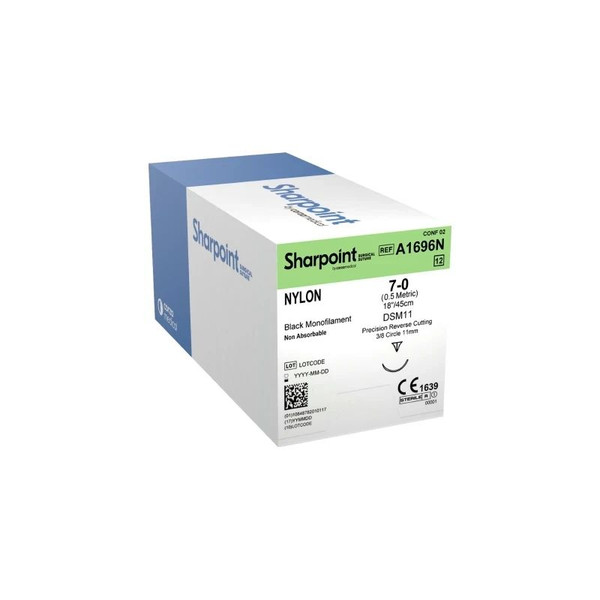 Surgical Specialties - A1696N - Nonabsorbable Suture With Needle Nylon 3/8 Circle Precision Reverse Cutting Size 7 - 0 Monofilament