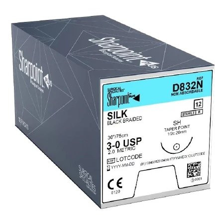 Surgical Specialties - D832N - Suture, Braided Silk Hr26 Ndl Blk 3 - 0 30" Lng