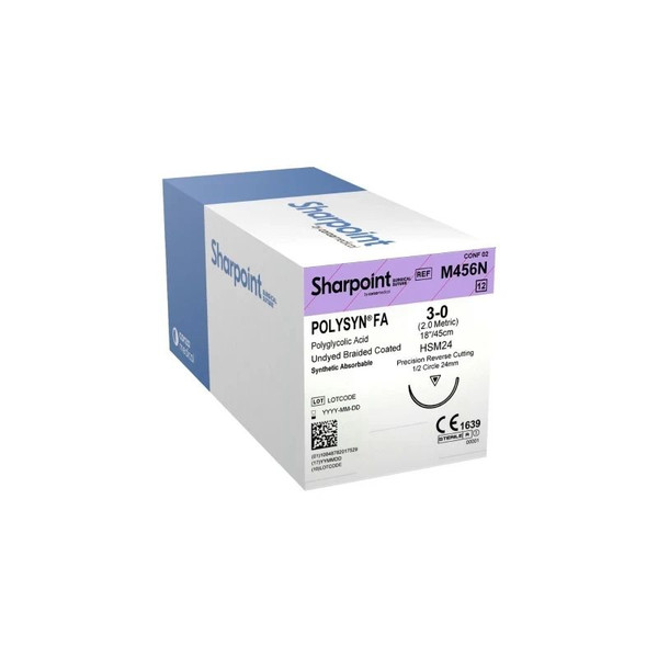 Surgical Specialties - Polysyn Fa - M456N - Polyglycolic Acid Suture, Braided, Reverse Cutting, 1/2 Circle