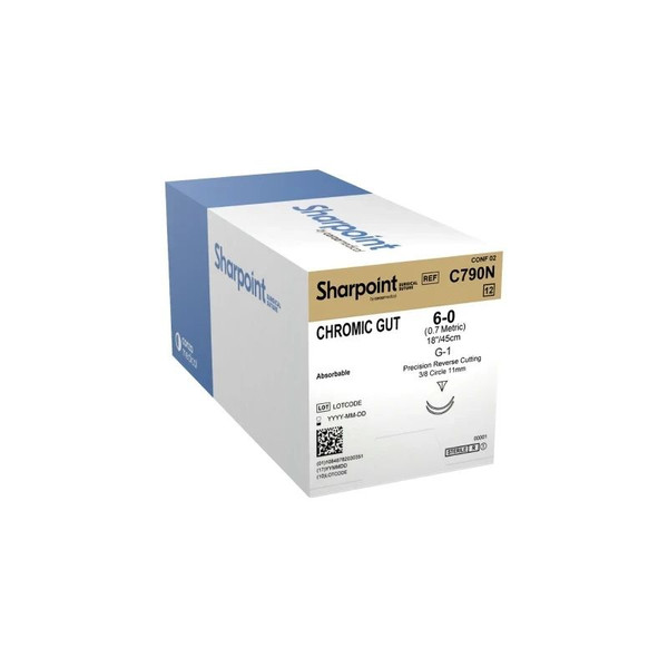 Surgical Specialties - Sharpoint Plus - C790N - Absorbable Suture With Needle Chromic Gut G - 1 3/8 Circle Precision Reverse Cutting Size 6 - 0