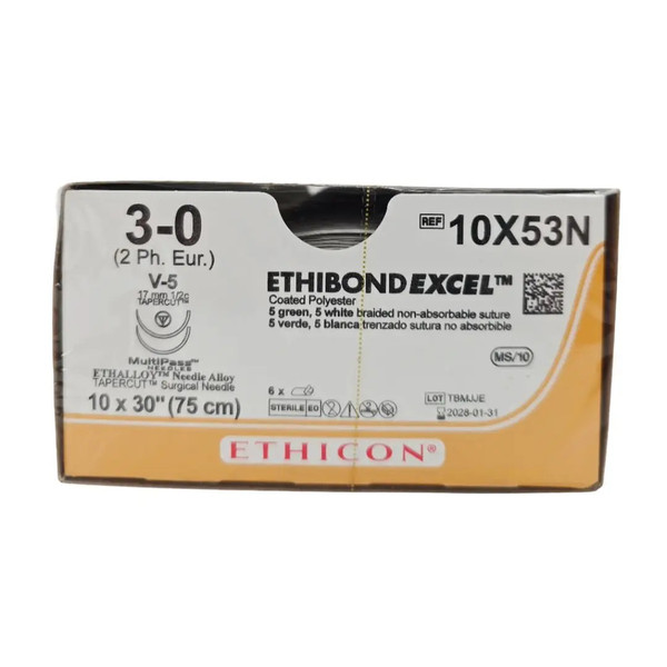 Johnson & - J Healthcare Systems - 10X53N - Suture, Ethibond Excel Braidedgrn/Wht 3 - 0 V - 5 30" - Box/6