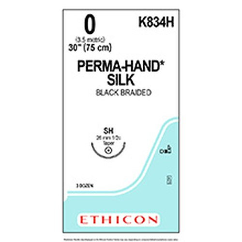 Johnson & - Perma-Hand - K834H - Systems - Nonabsorbable Suture With Needle Silk Sh 1/2 Circle Taper Point Size 0 Braided - Box/36