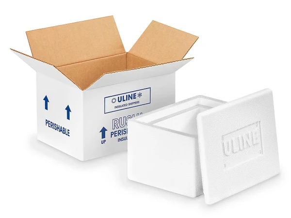 Uline - S7887 - Box, Shipping Styrofoam I/D 6X4 1/2X3"Xo/D 8X6 1/2X5" - Carton/8