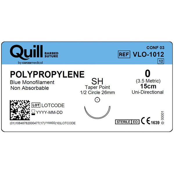 Surgical Specialties - Vlo-1012 - Suture, Quill Barbed Pp 0 Blu 15Cm Sh 1/2" Cir 26Mm - Box/12