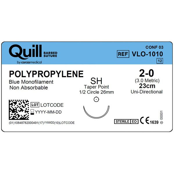 Surgical Specialties - Vlo-1010 - Suture, Quill Barbed Pp 2 - 0 Blu 23Cm Sh 1/2" Cir 26Mm - Box/12