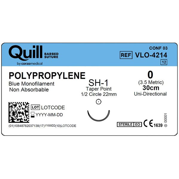 Surgical Specialties - Vlo-4214 - Suture, Quill Barbed Pp 0 Blu 30Cm Sh - 1 1/2" Cir 22Mm - Box/12
