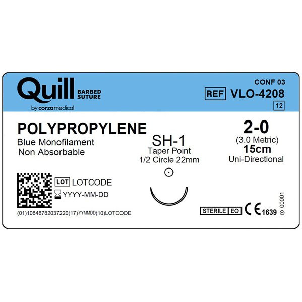 Surgical Specialties - Vlo-4208 - Suture, Quill Barbed Pp 2 - 0 Blu Sh - 1 1/2" Cir 22Mm - Box/12