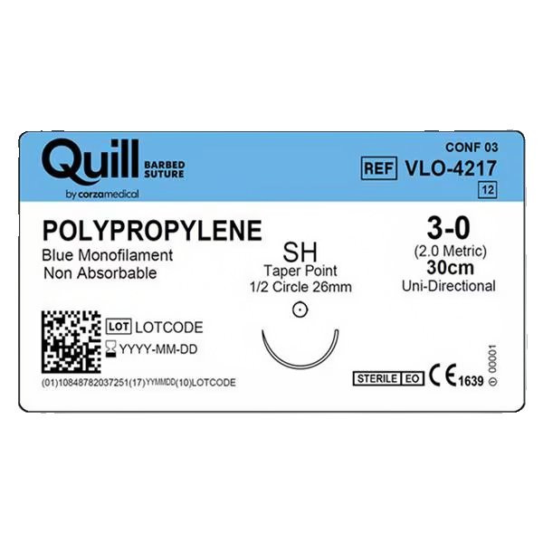 Surgical Specialties - Vlo-4217 - Suture, Quill Barbed Pp 3 - 0 Blu 30Cm Sh 1/2" Cir 26Mm - Box/12