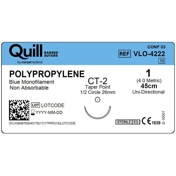 Surgical Specialties - Vlo-4222 - Suture, Quill Barbed Pp 1 Blu Ct - 2 1/2" Cir 26Mm - Box/12