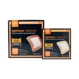 Medline - MSC1066 - Optifoam Foam Dressing 6 Inch L X 6 Inch W Square Shape, Adhesive, With 4-1 2 Inch L X 4-1 2 Inch W Pad, Waterproof, Latex-Free, Sterile 