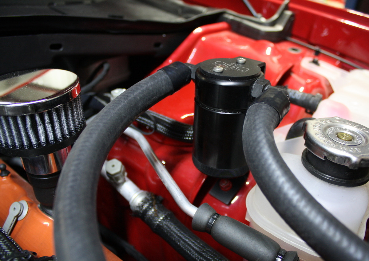 J&L Oil Separator 3.0 Driver Side (2015-2017 Dodge Charger Hellcat; 2015-2017 Dodge Challenger Hellcat) installed in  engine