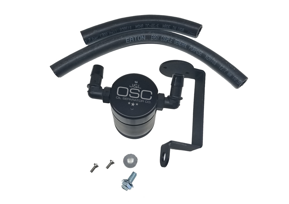 J&L Oil Separator 3.0 Passenger Side (2005-2023 5.7L Hemi Dodge Charger, Challenger, 300C & Magnum) showing mounting bracket and layout.