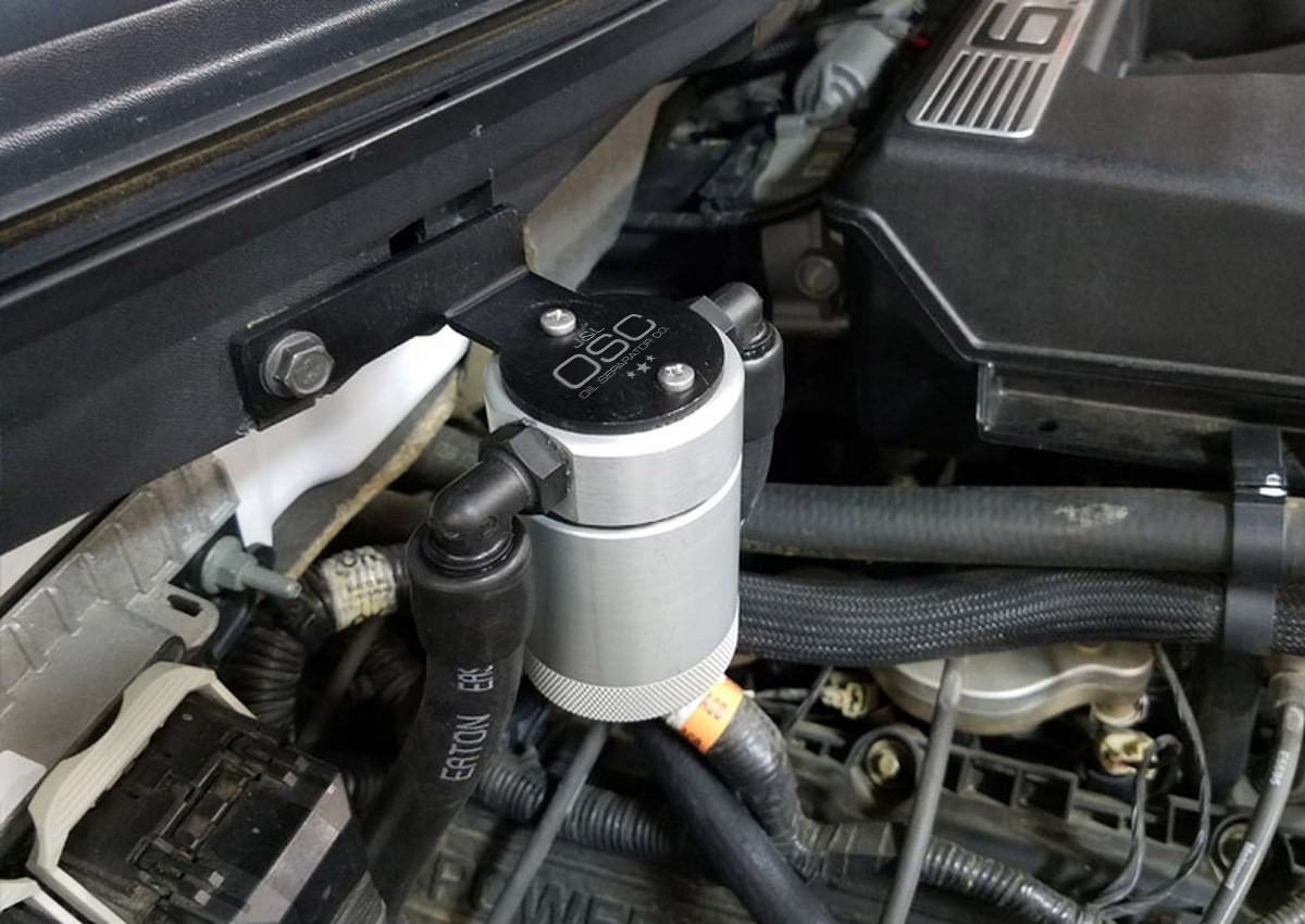 J&L Oil Separator 3.0 Passenger Side (2011-2014 Ford F-150 5.0L & 6.2L/SVT Raptor) installed side view