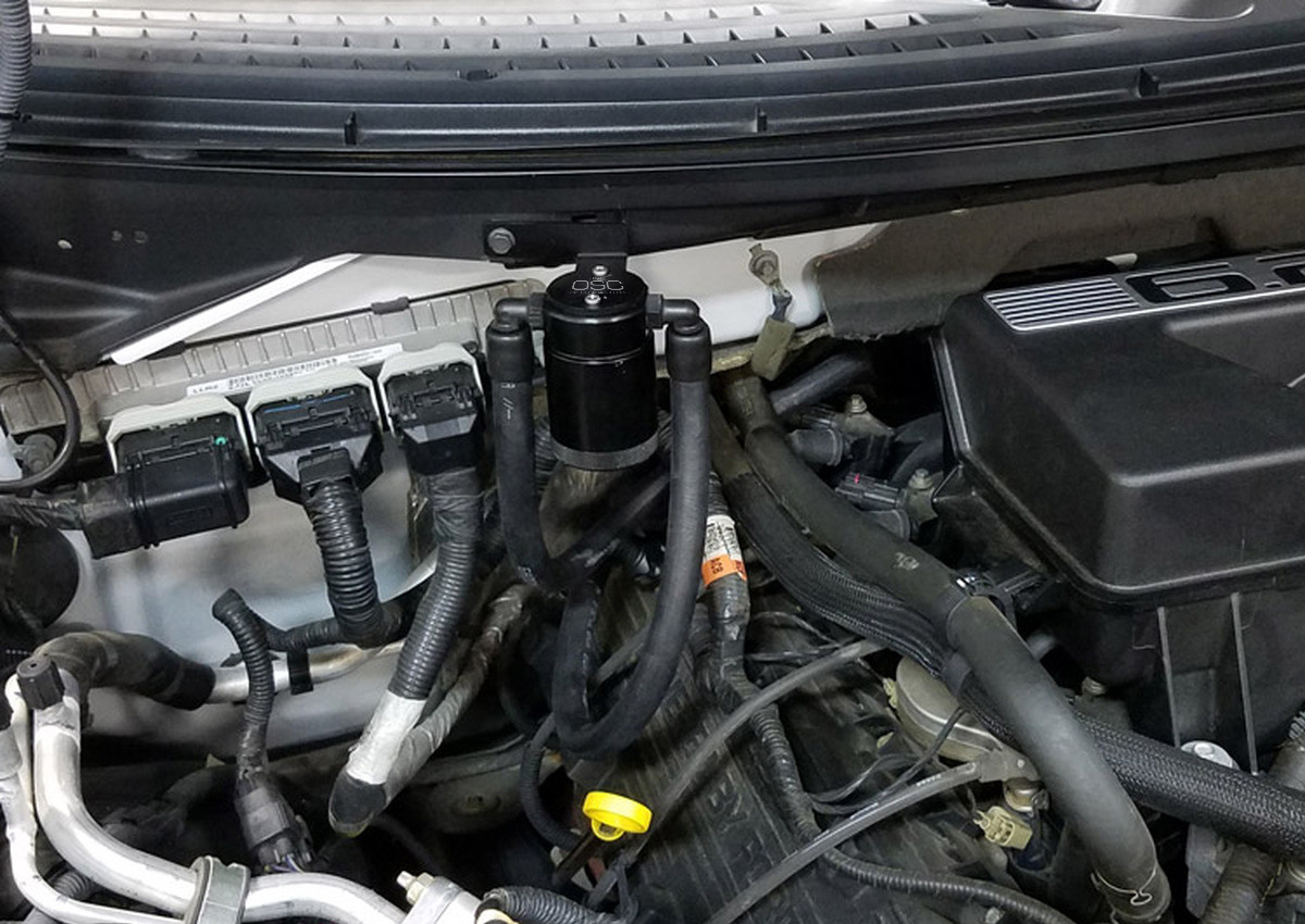J&L Oil Separator 3.0 Passenger Side (2011-2014 Ford F-150 5.0L & 6.2L/SVT Raptor) installed Top view