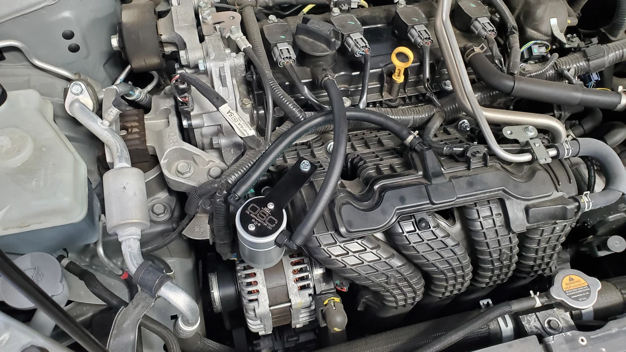 J&L Oil Separator 3.0 Passenger Side (2019-2025 Nissan Altima 2.5L) plumbing lines.