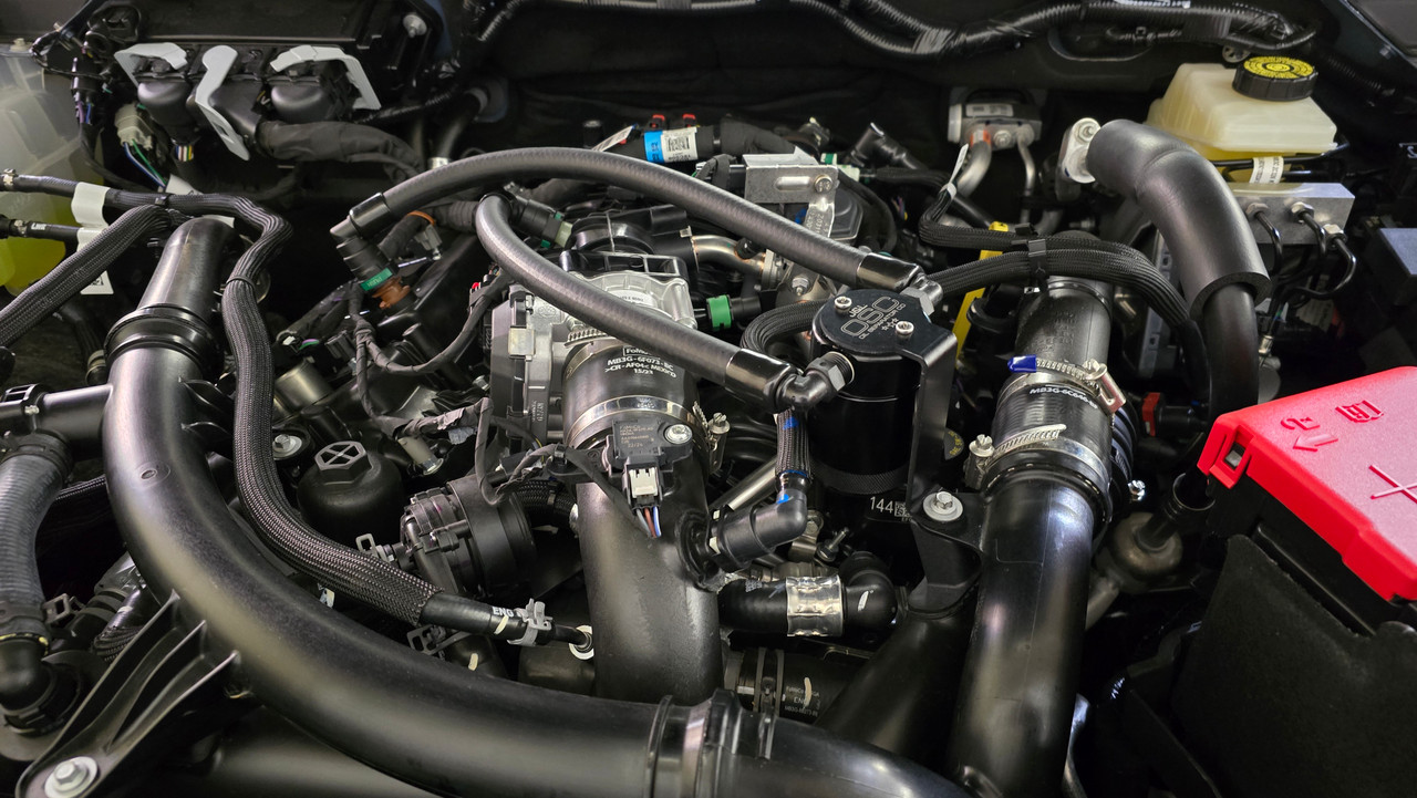 J&L Oil Separator 3.0 PCV Side (2024-2025 Ford Ranger 2.7L EcoBoost) kit in engine bay.