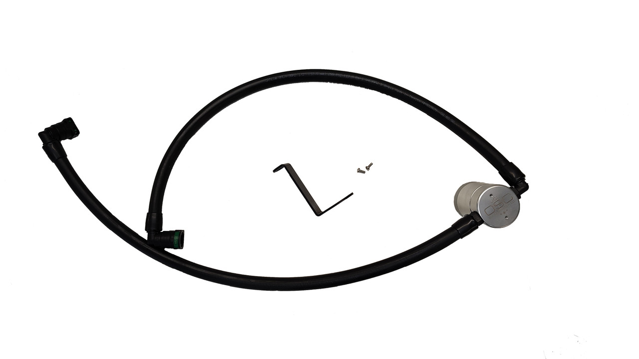 J&L Oil Separator 3.0 PCV Side (2024-2025 Ford Ranger Raptor 3.0L) canister with hoses on white background.