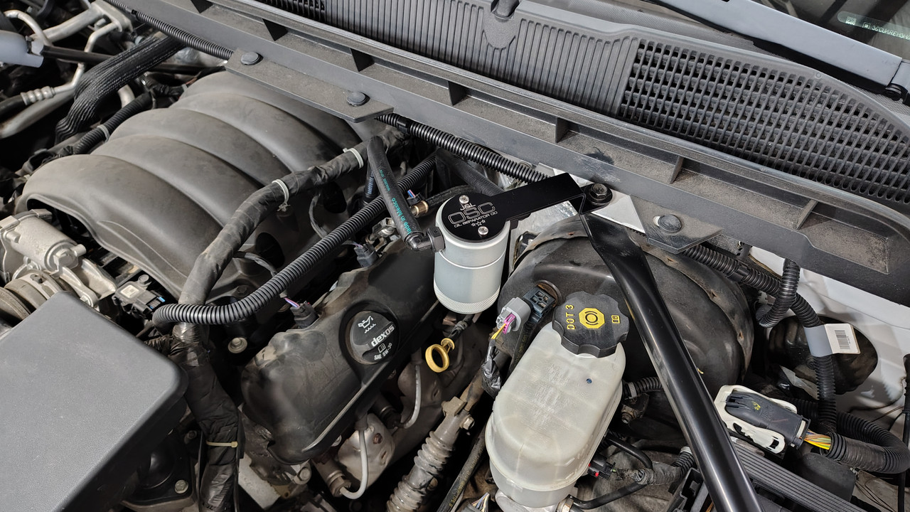 J&L Oil Separator 3.0 PCV Side (2014-2018 Chevy Silverado/GMC Sierra 1500 4.3L) kit in engine bay.