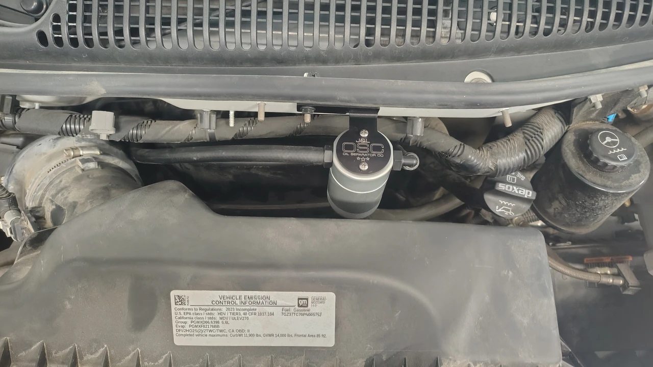 J&L Oil Separator 3.0 Driver Side (2021-2025 Chevy Express/ GMC Savana 6.6L GAS) front view