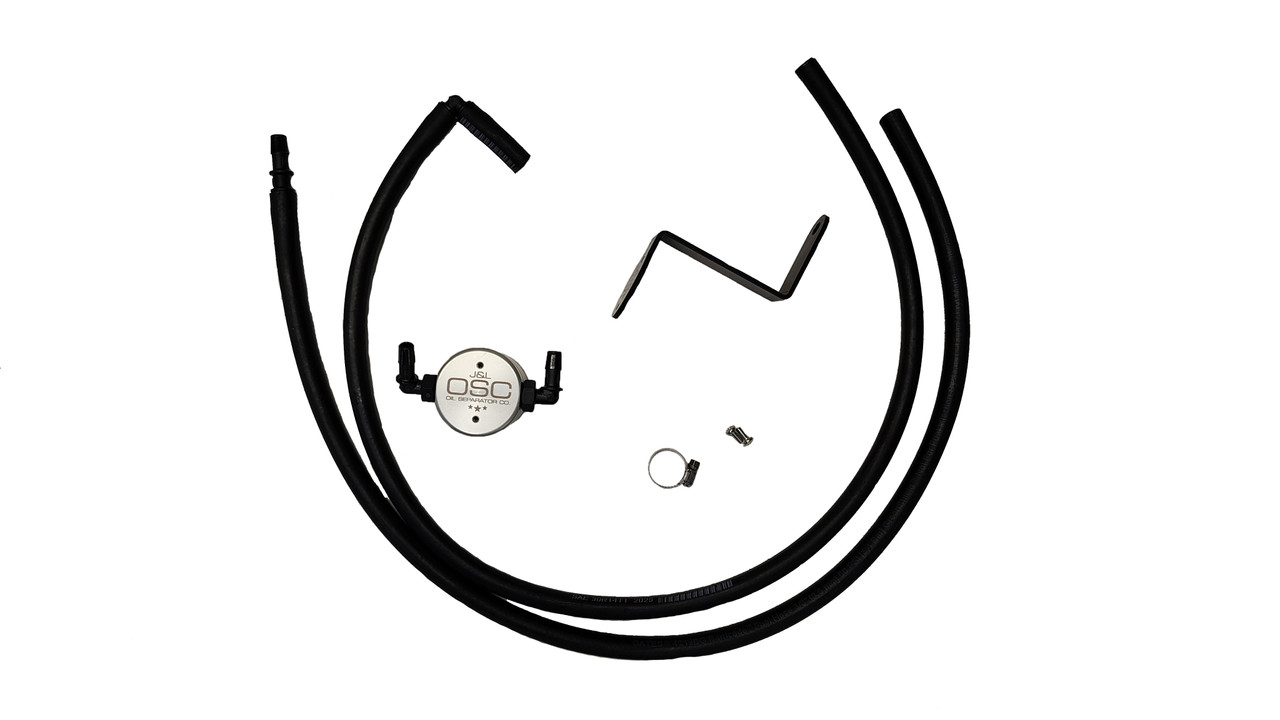 J&L Oil Separator 3.0 kit showing pre-attached hoses and fittings for Honda hybrid vehicles.