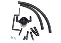 J&L Oil Separator 3.0, Passenger Side (1999-2004 Ford Mustang GT; 2001 Ford Mustang Bullitt) showing bracket and extended hose setup layout.