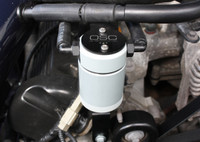 Close-up view of J&L Oil Separator 3.0, Passenger Side (1999-2004 Ford Mustang GT; 2001 Ford Mustang Bullitt) kit in engine bay.