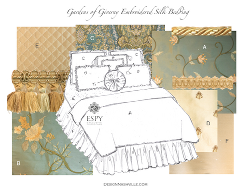 Gardens of Giverny Silk embroidered custom bedding